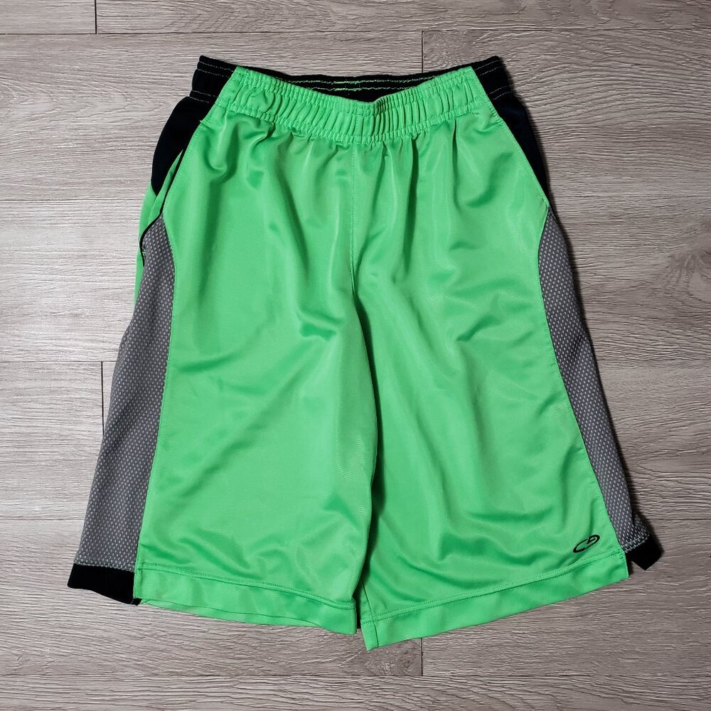 Boys C9 Champion bright green & grey basketball sports shorts size Large pockets